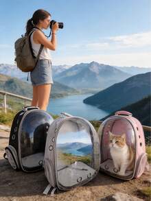 Large Capacity Cat Backpack, Transparent Breathable Pet Carrier, Portable Cat Bag, Pc Material, Zipper Closure - Multicolor - View 8