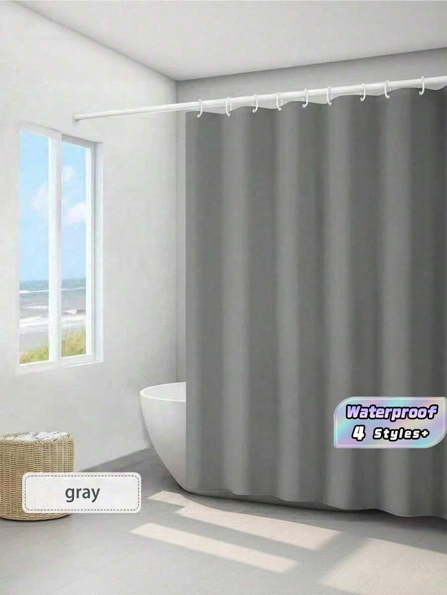 1PC Solid Gray Waterproof Polyester Modern Bathroom Shower Curtain Partition Quick Dry Easy Clean Fall Autumn Bathroom Decor Accessories Housewarming Gift Must Haves - Grey - View 1