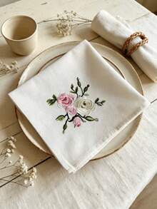 Cirelle 1/2/4 Buah Serbet Linen Bordir Mawar Vintage, Serbet Meja Persegi yang Dapat Digunakan Kembali untuk Resepsi Pernikahan, Dekorasi Meja Makan - MultiWarna - View 5