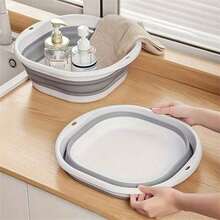 Foldable Single Basin, Silicone Collapsible Washing Basin, Portable Plastic Multi-Functional Foot Soaking Basin, Face Wash, Vegetables, Hanger Hole Design Space-Saving, Ideal For Home Students Use, Body Care For Travel, Sports, Outdoor - Multicolor - View 2