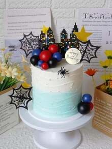 32Pcs Red Blue Spiderweb Birthday Cake Toppers, Acrylic Star Cake Decor With Party Supplies For Boy's Birthday Celebration - multicolor - View 2
