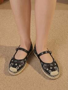Styleloop Spring And Summer Black Mesh Embroidery Flower Women's Flat-Soled Shoes Mary Jane Shoes Are Suitable For Outdoor Vacation Travel Beach Breathable - Black - View 8