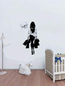 1PC Large Vinyl Self Adhesive Waterproof Removable Durable Fashion Shopping Woman Pattern Wall Decals Stickers For Living Room Home Decor Unique Gift For Women Girls - multicolor - View 4