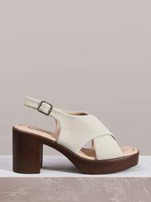 Styleloop Frosted Suede Cross-Strapped Thick-Heeled Sandals Women's Head High Heels, Retro Versatile Commuter Open-Toed Women's Shoes - Apricot - View 1
