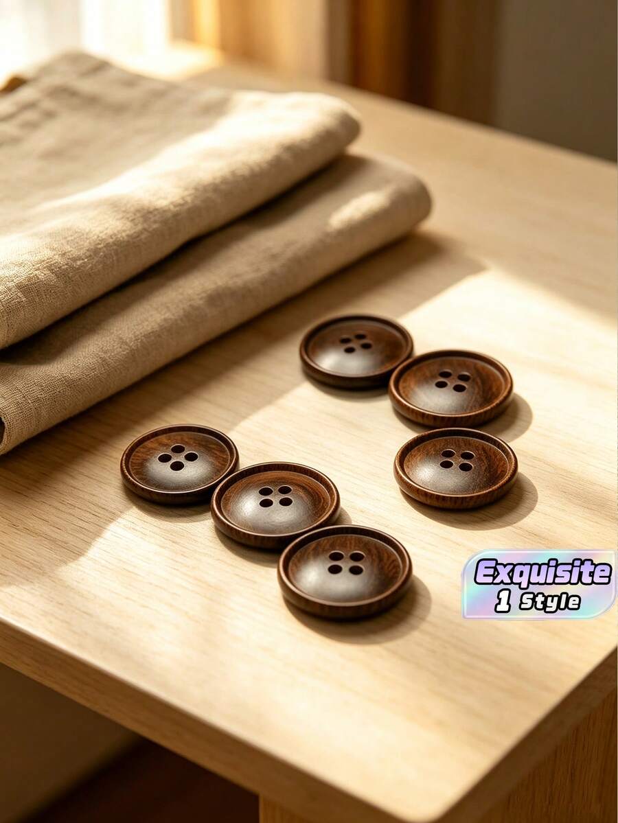 Vintage Imitation Wooden Concave Four-Hole Buttons Multicolor Resin Sewing Fasteners Bulk Supply For Overcoat, Windbreaker, Suit, Handmade Garment Sewing Supplies - coffee color - View 1
