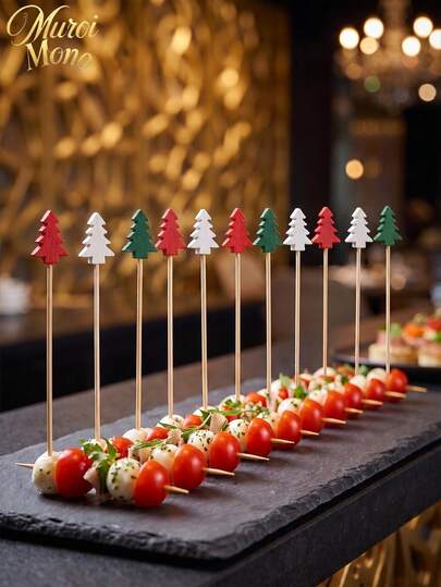 Muroi Mono 100 Pieces Of Food Sticks, Cake Sticks, Fruit Sticks, Various Colors, Various Styles, Decorate Party Cake Sticks, Suitable For Christmas Decoration Of Various Cakes, Desserts, Fruit Platters, As Well As Decoration Of Parties And Gatherings.
