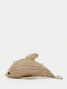 SHECARRY Women's Fashion Personality Fun Khaki Dolphin Shape, Summer Vacation, Seaside, Beach Hand-Woven Slash Shoulder Bag - skin tone - View 2