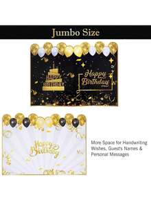 1 Giant Black Gold Happy Birthday Signature Card Adorned With Decorative Balloon Patterns - A Set Of Paper Party Supplies, An Unforgettable Replacement For Greeting Cards, Suitable As A Birthday Party Gift - Multicolor - View 3