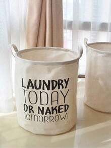 1pc Polyester Laundry Basket, Modern Letter Graphic Laundry Basket For Home Laundry Hamper, Washing Basket Bathroom Organizer, Basket, Storage Basket, Foldable Laundry Basket - Beige - View 4
