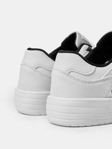 Vate Holiday Gift, Minimalist Comfortable White With Black Kpu Women's Casual Athletic Shoes For New Year & Valentine's Day, Urban Style Lace-Up Walking & Skateboarding Shoes Sports Shoes Casual Shoes Trainers - White - View 7