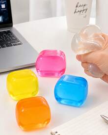 1pc Transparent Ice Cube Shape Squishy Stress Relief Cube, Soft TPR Shell With Maltose Filling, 6cm Slow Rebound Hand Squeeze Cube, Stretchy Pinchable Desktop Hand Squeeze Accessory - Multicolor - View 11