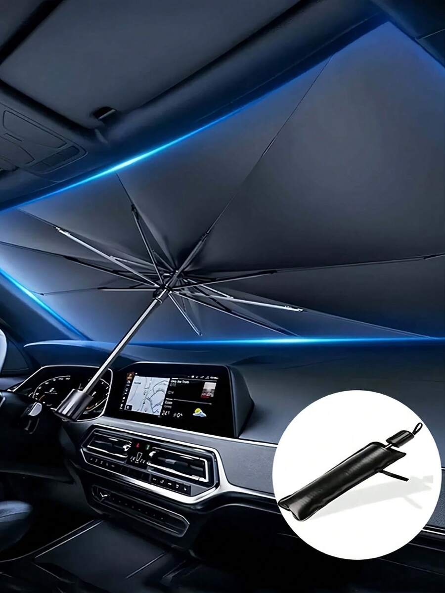 Car Windshield Sunshade Umbrella, Foldable UV Blocking Heat Insulation Sun Shade Cover, Summer Interior Cooling Protector Anti-Aging, Universal Fit Easy Install Space-Saving Storage, For Sedan SUV MPV - A - View 1