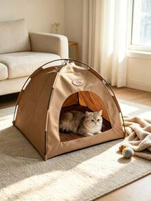 1pc Cat Tent Bed With Built-In Cooling Rattan Mat, Breathable Anti-Scratch Pet Cave House, All-Season Small/Medium Pet Kennel, Indoor/Outdoor Portable - Multicolor - View 5