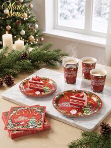 Muroi Mono 25/100 Pieces Of Disposable Party Supplies, Including Disposable Paper Plates, Napkins, Cups, Suitable For Dessert Service, Party Decorations, Various Events, And Gatherings, Including Christmas. - Style 5 - View 5