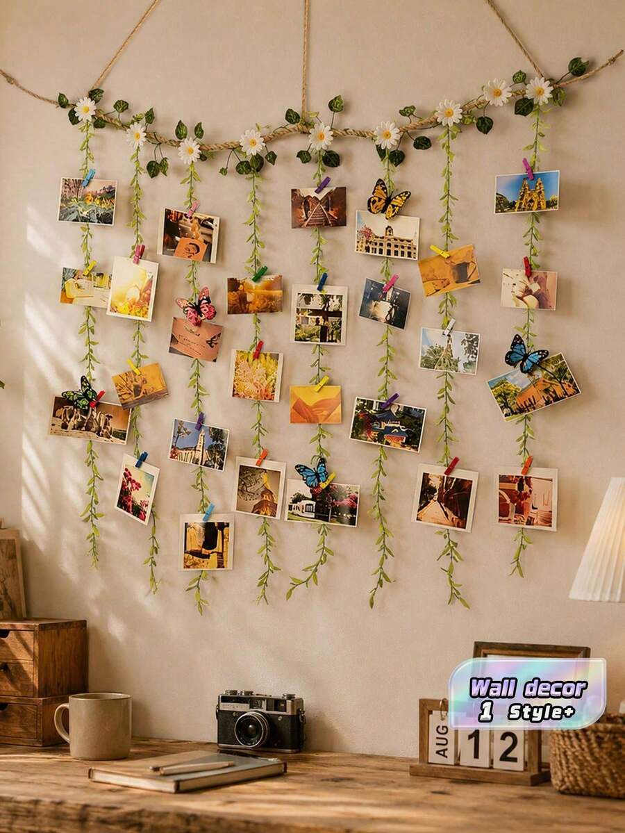 1 set Tempat Pajangan Foto Tanaman Hijau Buatan, Dekorasi Dinding Foto Anyaman Tali, Ornamen Foto Bunga Daisy Putih, Klip Foto Anyaman, Dekorasi Dinding Rumah Kreatif, Pajangan Kartu Foto dan Memo, Perlengkapan Pesta Pernikahan - beraneka warna - View 1