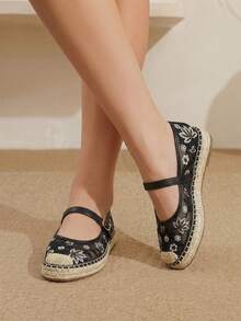 Styleloop Spring And Summer Black Mesh Embroidery Flower Women's Flat-Soled Shoes Mary Jane Shoes Are Suitable For Outdoor Vacation Travel Beach Breathable - Black - View 2