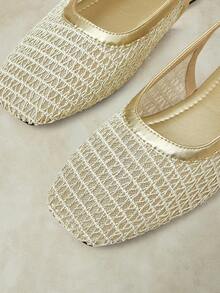 Styleloop Women Shoes Multi-Color Mesh Yarn Woven Square Toe Flat Bottom Rear Tripple Strap Sandals Simple And Fresh Spring And Summer Models Are Suitable For Fall Shoes - Golden 3 - View 4