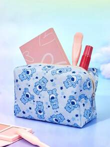 Care Bears Cartoon Blue Care Bear Print Makeup Bag, Sweet Star Heart Pattern Zipper Cosmetic Organizer Pouch For Travel Daily Use ﻿ - Blue - View 7