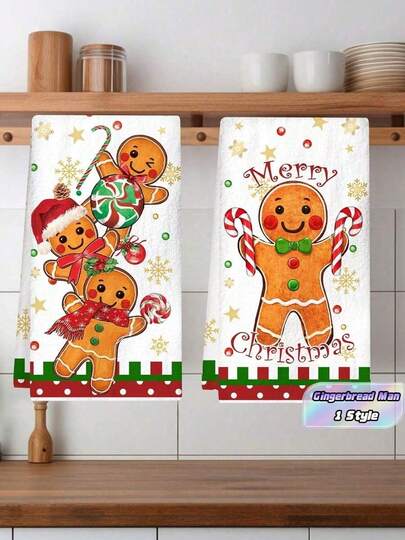 2 Stücke Lebkuchenmann Weihnachts-Handtücher, weiches Mikrofaser-Reinigungstuch und saugfähiges Handtuch, geeignet für Weihnachts-Küchendekoration (2026), Tischdekoration, Heimdekoration, Badezimmerdekoration, Heizungsgeschenk, Neujahrsgeschenk (2027)