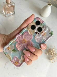 Casing Ponsel Motif Bunga Lukisan Minyak Cahaya Biru, Menampilkan Pola Lukisan Minyak Bunga Artistik - Hijau - View 5