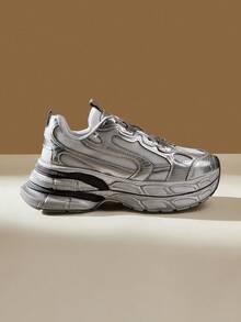 Vate Women Comfortable Casual Breathable Platform Chunky Sneakers For Christmas And New Year Holiday Vibe Fall And Winter - Silver - View 2
