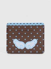 ROMWE Anime 1Pc Y2K Style Star Wing Polka Dot Card Holder, Coffee Pink ID Card Wallet, Back To School Daily Mini Coin Purse - Blue coffee - View 6