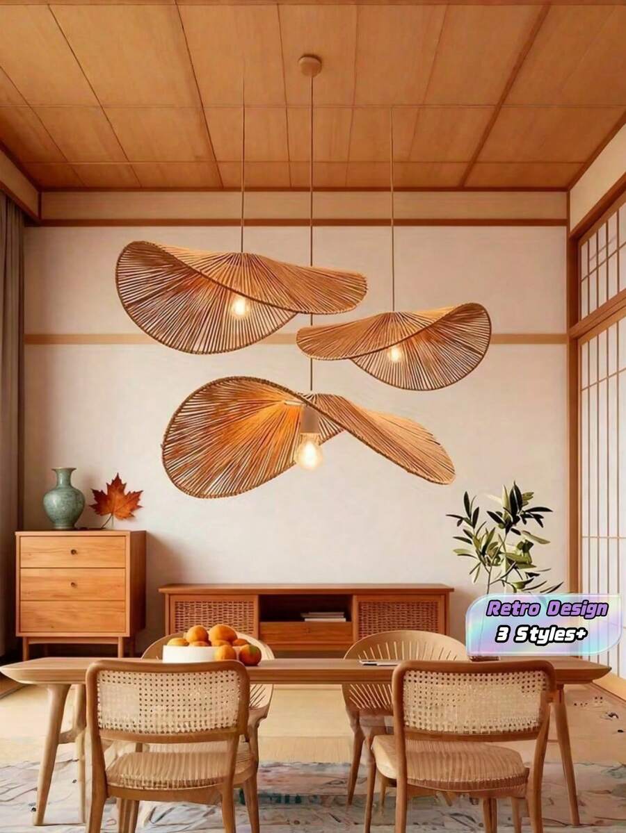 1 Set Handwoven Straw Hat Shape Rattan Pendant Lamp Shade Paper Rope Ceiling Light Cover For Living Room Bedroom Office Cafe Home Decor Party Christmas Halloween High Quality Trending Now - Straw Hat Lampshade - View 1