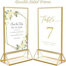 3/6pcs Gold Photo Frame, Acrylic Sign Holder Double-Sided Gold Photo Frame T-Shape 4x6"/5x7"/6x8", Used For Menu Holder Wedding Table Number Holder Home Photo Frame Event Display Photo Frame - T-gold - View 6