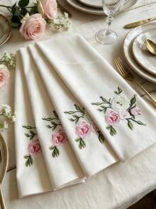 Cirelle 1/2/4 Buah Serbet Linen Bordir Mawar Vintage, Serbet Meja Persegi yang Dapat Digunakan Kembali untuk Resepsi Pernikahan, Dekorasi Meja Makan - MultiWarna - View 17