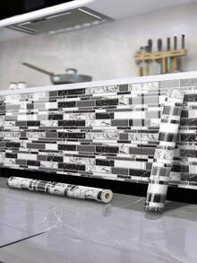 1 Roll Self Adhesive Kitchen Backsplash Wallpaper Tile Self Sticking Waterproof Countertop Wallpaper Bathroom Kitchen Birthday Graduation Gift Wall Sticker Room Wall Decor - a - View 2