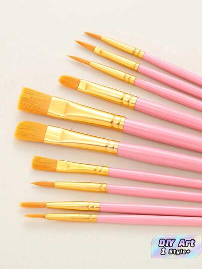 10PCS/Set Fine Tip Nylon Smooth Blending Durable Versatile Pink Watercolor Brush Set For Student Office Artist Back To School New Year Gift Trending