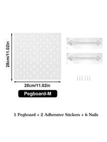 White Plastic Pegboard Wall Organizer Set With Shelves Hooks Storage Cups, DIY Splice Wall Mount Hole Display Rack, Easy Installation Space-Saving Storage For Stationery Photos Small Decor, Desk Wall Storage For Bedroom Study Office - White - View 15