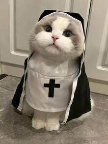PETSIN 1PC Nun Themed Pet Cosplay Costume, Funny Photo Outfit For Medium & Small Dogs Cats - Black and White - View 5