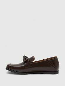 CUCCOO BIZCHIC Brown Soft Leather Bow Loafers Women's, Square Toe Flat Bottom Soft Sole Slouchy Shoes, Commuting Versatile Retro Shoes - Brown - View 9