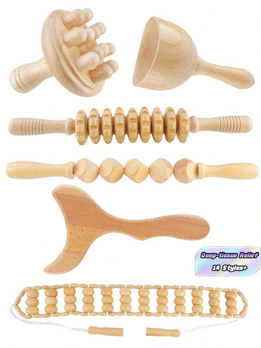 6-In-1 Wooden Massager, Hand-Held Massager Roller Trigger Point Massager, Suitable For Full-Body Massage, Muscle Relaxation, Body Contouring, Fascia Release, Lymph Drainage, And Fat Reduction Assistance. - Multicolor - View 1