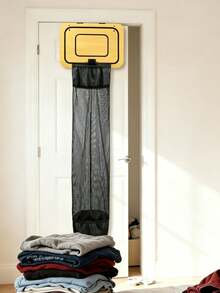 1PC Wooden Basketball Hoop-Shaped Laundry Hamper, Punch-Free Hanging Basket For Clothes Shooting Behind The Door Of Kids' Bedrooms For Home Use - Multicolor - View 5