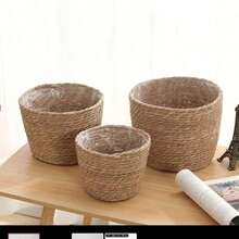 Woven Flower Pot, Nordic Style Rattan Flower Basket For Living Room, Balcony Decor, Potted Plants Home Decor Vase Room Decor Flower Vase Glass Vase - Coffee Brown - View 8