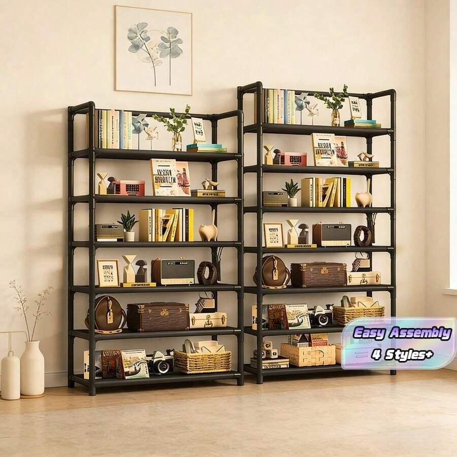 1pc 3-6 Tier Light-Duty Storage Rack, Easy To Assemble Freestanding Shelving Unit, Space-Saving Storage For Kitchen, Bathroom, Bedroom, And Balcony - View 1