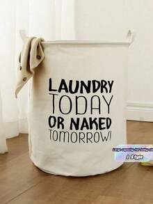 1pc Polyester Laundry Basket, Modern Letter Graphic Laundry Basket For Home Laundry Hamper, Washing Basket Bathroom Organizer, Basket, Storage Basket, Foldable Laundry Basket - Beige - View 1