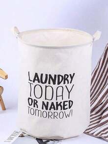1pc Polyester Laundry Basket, Modern Letter Graphic Laundry Basket For Home Laundry Hamper, Washing Basket Bathroom Organizer, Basket, Storage Basket, Foldable Laundry Basket - Beige - View 6