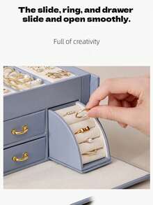 1PC Large Capacity Jewelry Box With Mirror Layered Dividers Portable Mirror Box Case Earring Ring Necklace Bracelet Storage Holder Organizer For Home Bedroom Dressing Table Vanity Organizer Gift - View 4