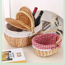 1 Piece Standard Size Natural Bamboo Picnic Basket, Handmade Woven Rustic Gift Basket With Cover And Portable Handles, Handwoven Rectangular Storage Basket For Outdoor Picnics, Parties, Barbecues, And Holiday Gifts - A - View 10