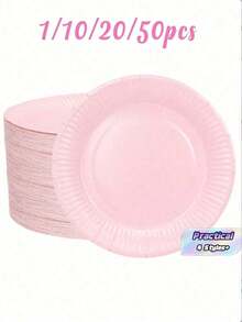 1 Piece/10 Pieces/20 Pieces/50 Pieces Light Pink Paper Plates, 6-Inch Pink Paper Cake Plates, 7-Inch Dessert Plates, 9-Inch Dinner Plates, Suitable For Snacks, Salads, Homemade Cooking, And Handicrafts, Also Suitable For Office, Camping, Indoor Use - Multicolor - View 1