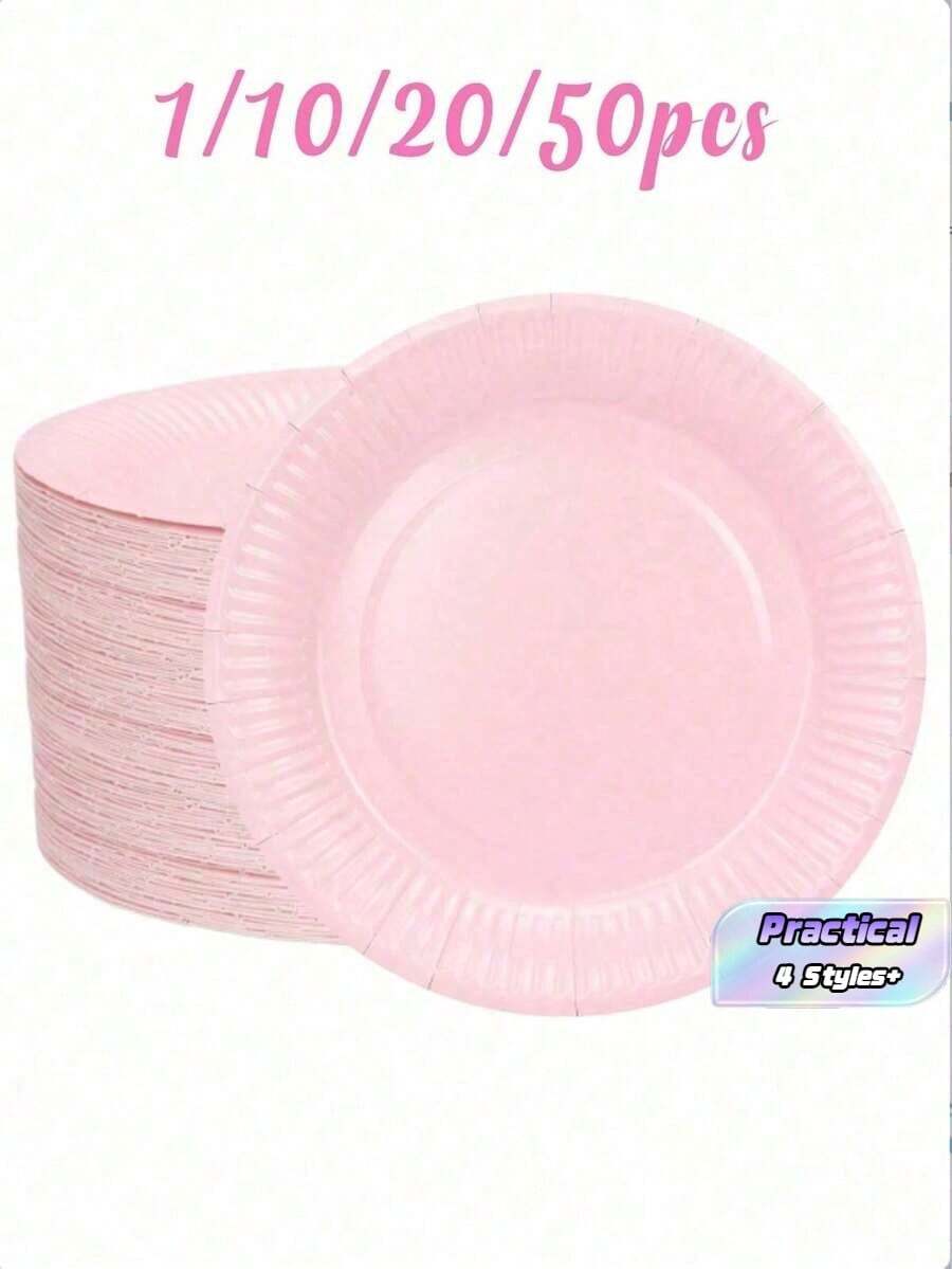 1 Piece/10 Pieces/20 Pieces/50 Pieces Light Pink Paper Plates, 6-Inch Pink Paper Cake Plates, 7-Inch Dessert Plates, 9-Inch Dinner Plates, Suitable For Snacks, Salads, Homemade Cooking, And Handicrafts, Also Suitable For Office, Camping, Indoor Use - Multicolor - View 1