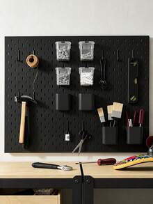 Black Pegboard Wall Organizer Kit With Hooks, Shelves And Storage Bins, Modular Wall Mount Hole Board Display Rack, Easy Install DIY Space Saving Storage For Desk Accessories Stationery Decor Gaming Bedroom Office Wall Decor - Black - View 4