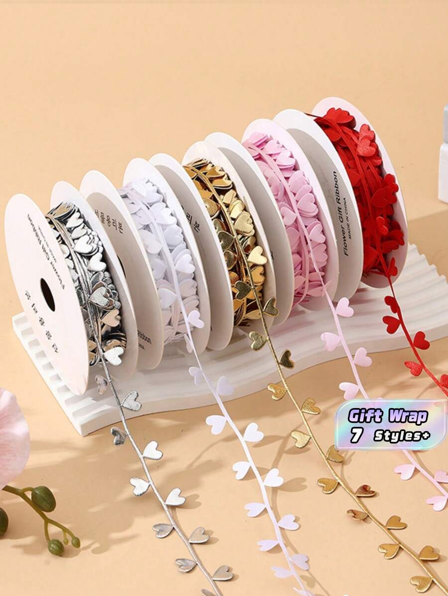 1/2PCS 10m Satin Soft Durable DIY Versatile Heart Continuous Pattern Ribbon Creative Gift Wrapping Party Decor Bouquet Tying Box Packaging Craft Supplies For Valentine Day Celebration - love - View 1