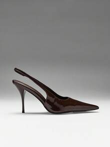 SHUZIA Women Glamorous Pointy Toe Stiletto Sing Back Strap Party Sexy Pumps - Chocolate Brown - View 1