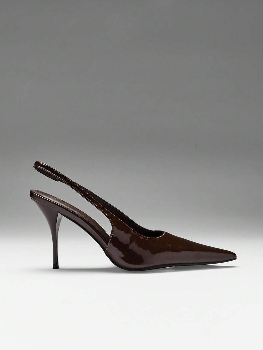 SHUZIA Women Glamorous Pointy Toe Stiletto Sing Back Strap Party Sexy Pumps - Chocolate Brown - View 1