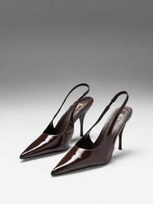 SHUZIA Women Glamorous Pointy Toe Stiletto Sing Back Strap Party Sexy Pumps - Chocolate Brown - View 5