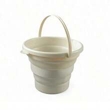 Collapsible Bucket, Capacity 1.3 Gallon/5l And 2.6 Gallon/10l, Space-Saving, Portable Foldable Bucket, Multipurpose For Home, Outdoor, Car Washing, Camping, Fishing - Multiple Colors Available - Beige - View 14